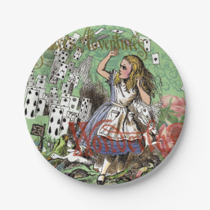 alice adventure cards wonderland hatter rabbit  paper plate