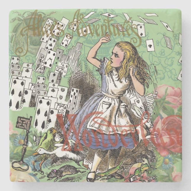 alice adventure cards wonderland hatter rabbit  stone coaster (Front)
