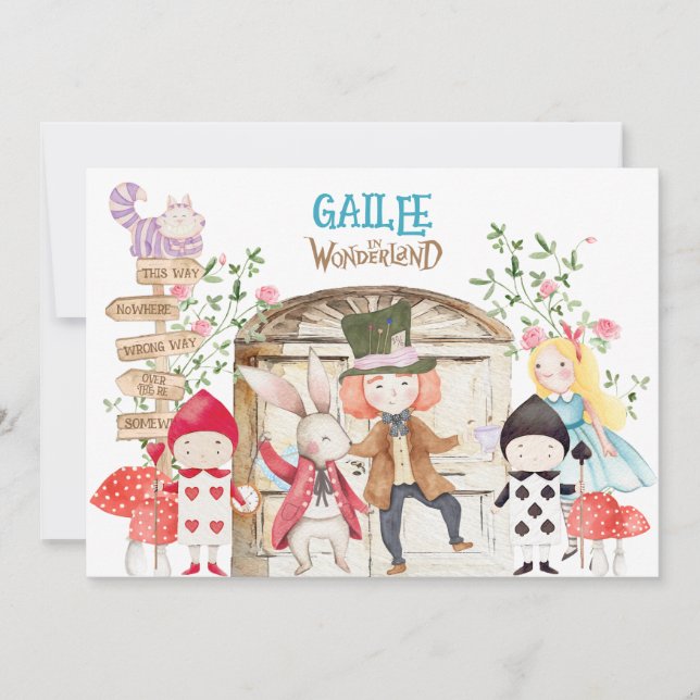 Alice Adventure in Woderland Birthday  Invitation (Front)