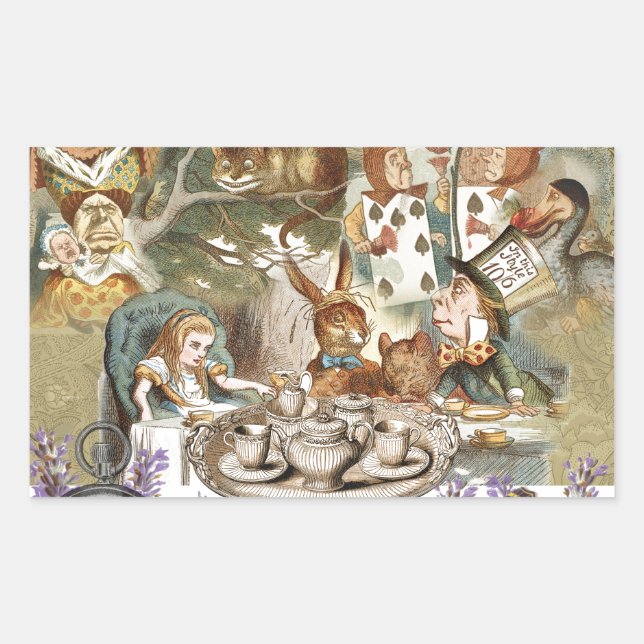 Alice Adventures Classic Wonderland Tea Party Rectangular Sticker (Front)