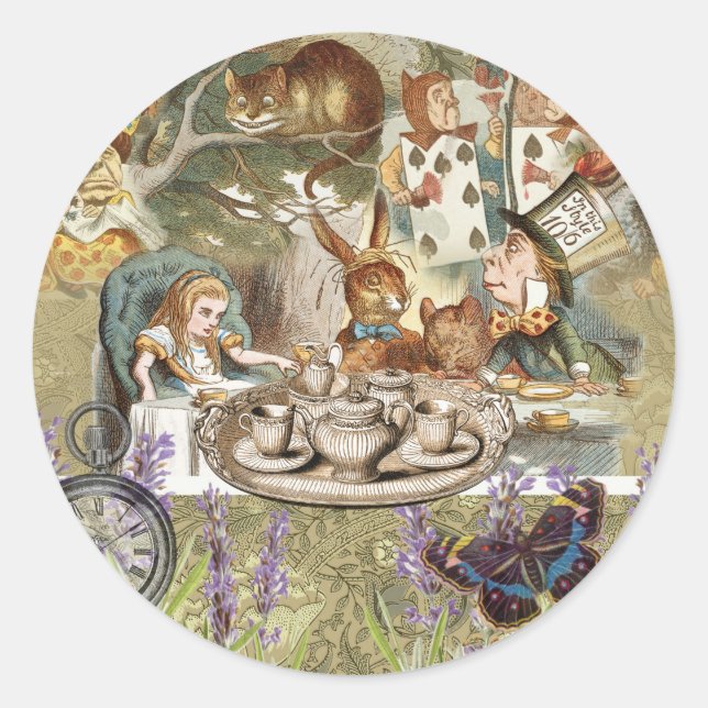 Alice Adventures Classic Wonderland Tea Party Round Sticker (Front)