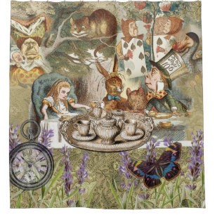 Alice Adventures Classic Wonderland Tea Party Shower Curtain