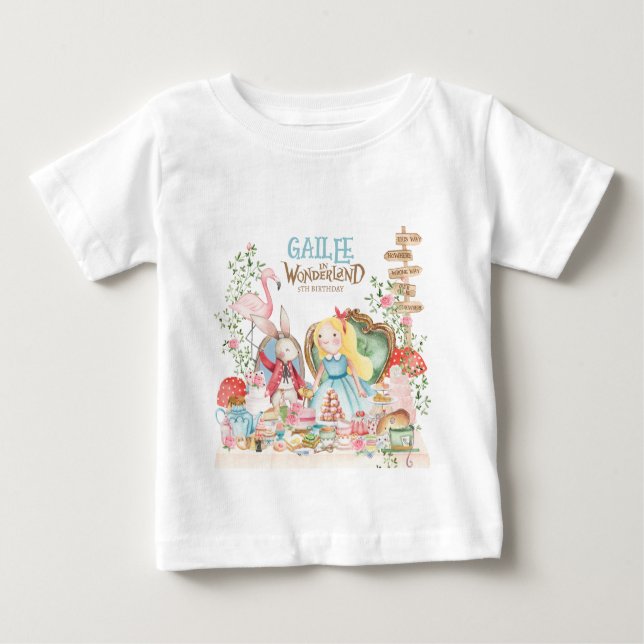 Alice Adventures in Woderland Birthday Tea Party Baby T-Shirt (Front)