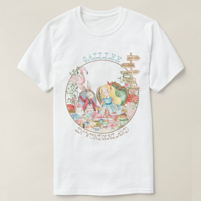 Alice Adventures in Woderland Birthday Tea Party T-Shirt (Design Front)