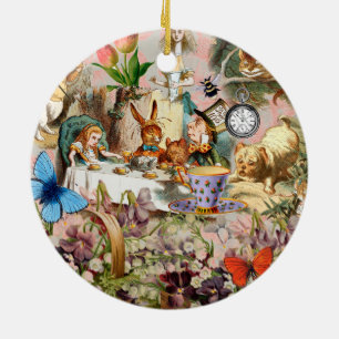 Alice Adventures in Wonderland Tea Party Art Ceramic Tree Decoration