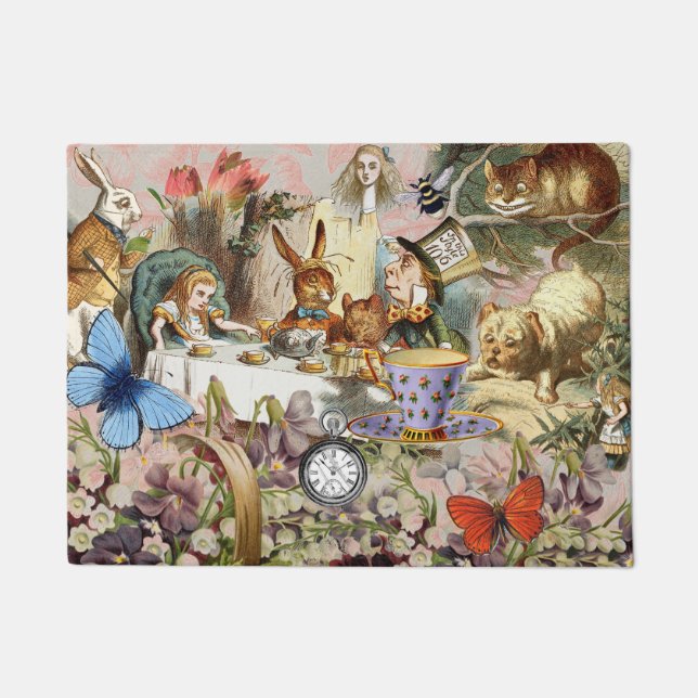 Alice Adventures in Wonderland Tea Party Art Doormat (Front)