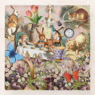 Alice Adventures in Wonderland Tea Party Art Glass Coaster