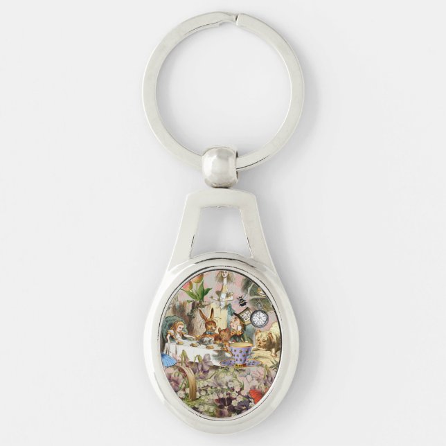 Alice Adventures in Wonderland Tea Party Art Key Ring (Front)