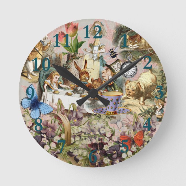 Alice Adventures in Wonderland Tea Party Art Round Clock (Front)