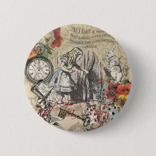 Alice Adventures Wonderland Curtain Classic Art 6 Cm Round Badge