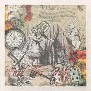 Alice Adventures Wonderland Curtain Classic Art Glass Coaster