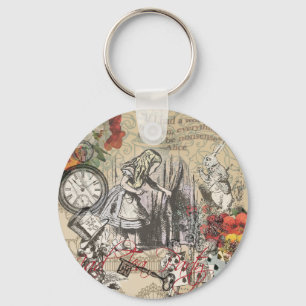 Alice Adventures Wonderland Curtain Classic Art Key Ring