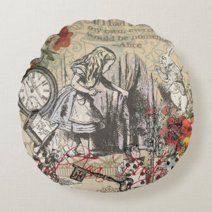 Alice Adventures Wonderland Curtain Classic Art Round Cushion