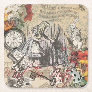 Alice Adventures Wonderland Curtain Classic Art Square Paper Coaster