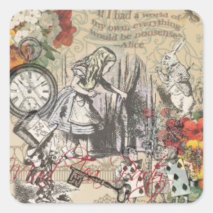 Alice Adventures Wonderland Curtain Classic Art Square Sticker