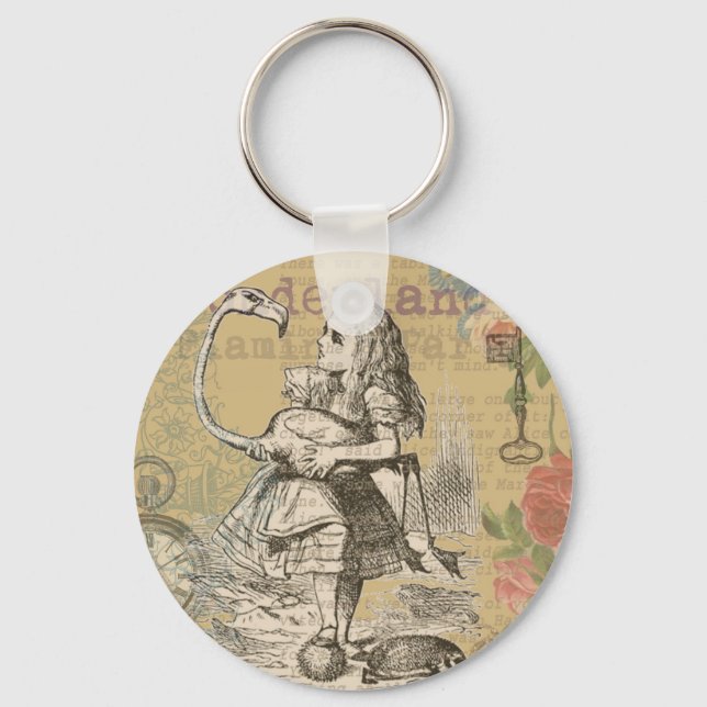 Alice Adventures Wonderland Flamingo Classic Key Ring (Front)
