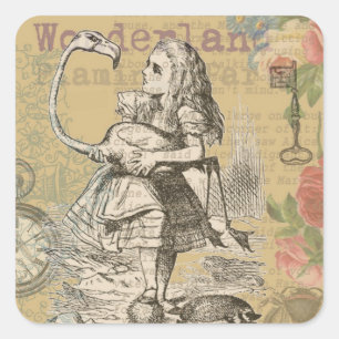 Alice Adventures Wonderland Flamingo Classic Square Sticker