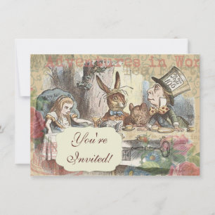 Alice Adventures Wonderland Mad Tea Party Art Invitation