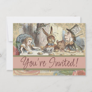 Alice Adventures Wonderland Mad Tea Party Art Invitation