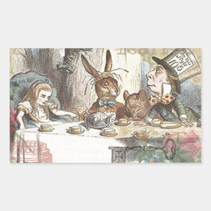 Alice Adventures Wonderland Mad Tea Party Art Rectangular Sticker