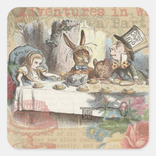 Alice Adventures Wonderland Mad Tea Party Art Square Sticker