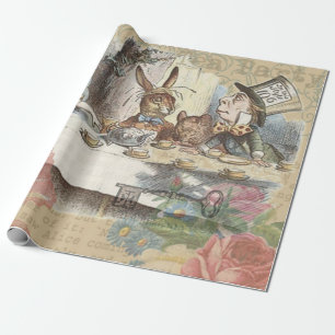 Alice Adventures Wonderland Mad Tea Party Art Wrapping Paper