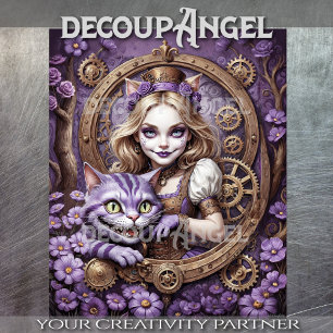 Alice and Cheshire Cat in Purple Steampunk Style  Tissue Paper