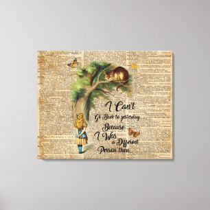 Alice and Cheshire Cat Quote Dictionary Art Canvas Print