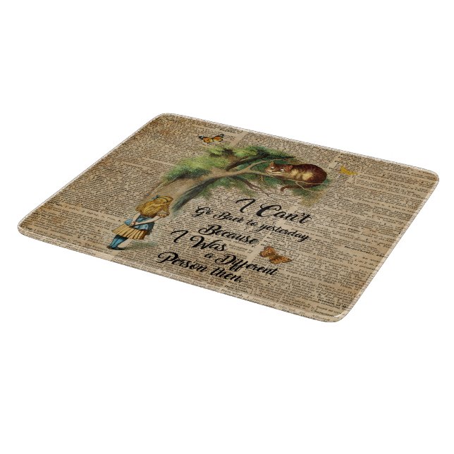 Alice and Cheshire Cat Quote Dictionary Art Cutting Board (Corner)