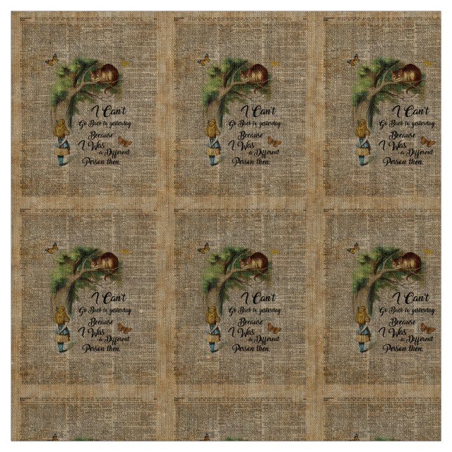 Alice and Cheshire Cat Quote Dictionary Art Fabric (Swatch)