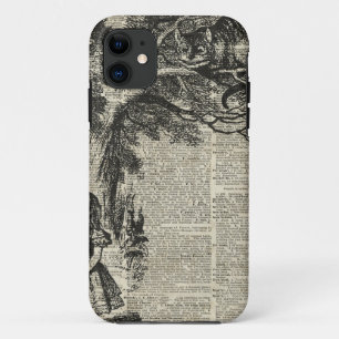 Alice and Cheshire Stencil Art On Old Book Page Case-Mate iPhone Case