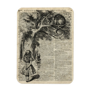 Alice and Cheshire Stencil Art On Old Book Page Magnet