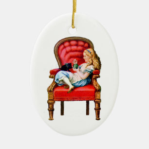 Alice and Dinah from Through The Looking Glass Ceramic Tree Decoration