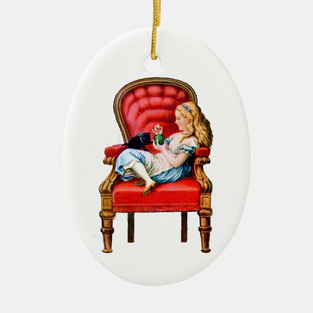 Alice and Dinah from Through The Looking Glass Ceramic Tree Decoration (Front)