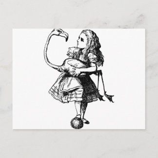 Alice and Flamingo Inked Black Postcard
