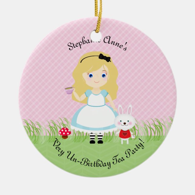 Alice and Her Tea Party Ceramic Tree Decoration (Front)