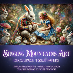 Alice and Rabbit Wonderland Forest Decoupage Tissue Paper