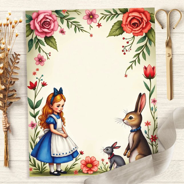 Alice and Rabbits Floral Scrapbook Paper (Creator Uploaded)