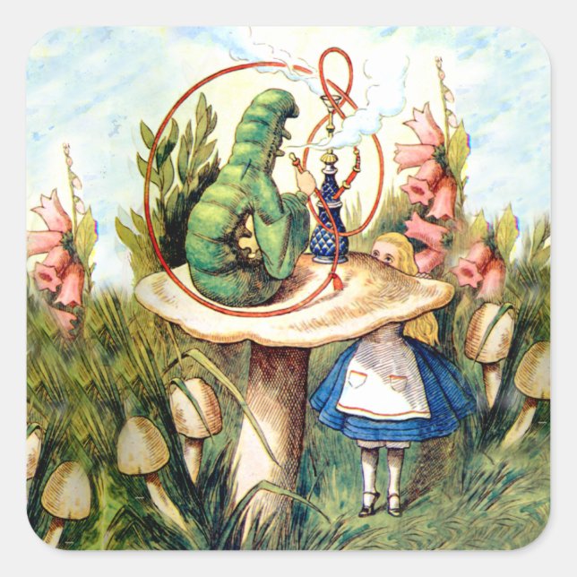 Alice and the Caterpillar in Wonderland Square Sticker (Front)