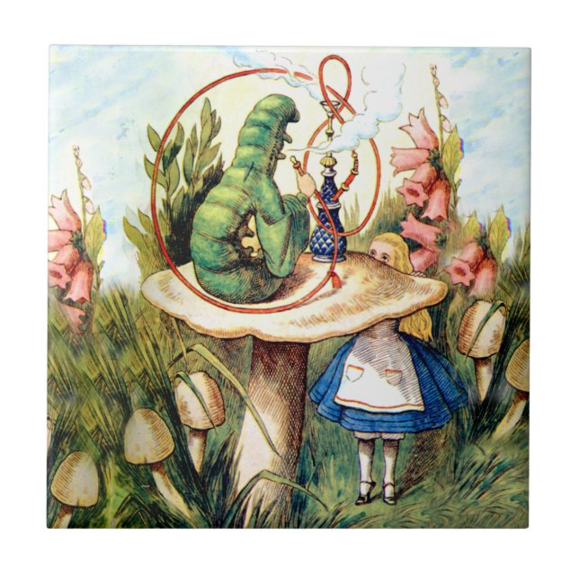 Alice and the Caterpillar in Wonderland Tile (Front)