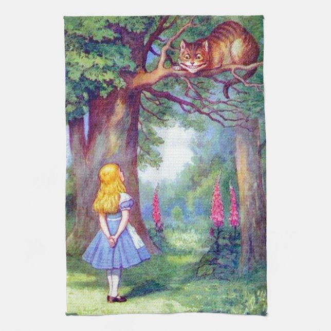 Alice and the Cheshire Cat Full Colour Tea Towel (Vertical)