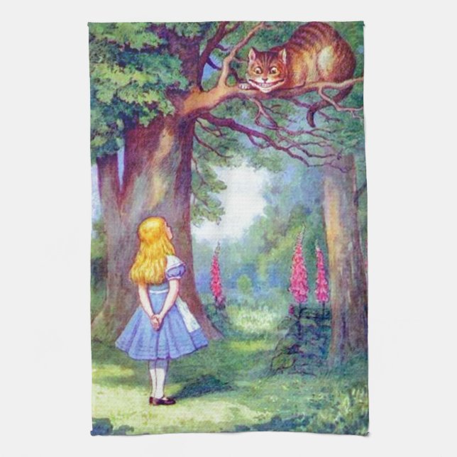 Alice and the Cheshire Cat Tea Towel (Vertical)