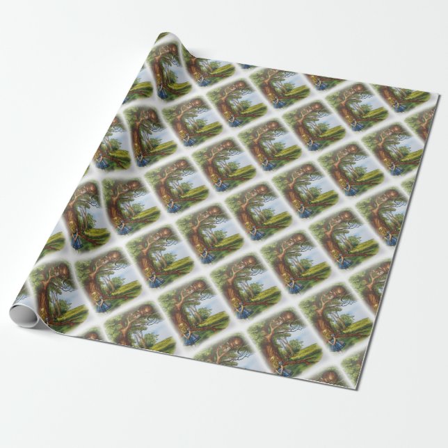 Alice and the Cheshire Cat Wrapping Paper (Unrolled)