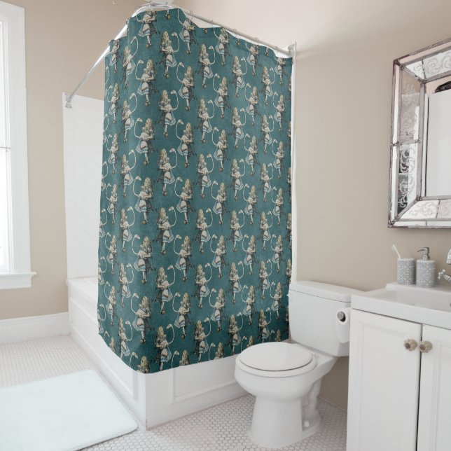 Alice and the Flamingo Vintage Shower Curtain (In Situ)