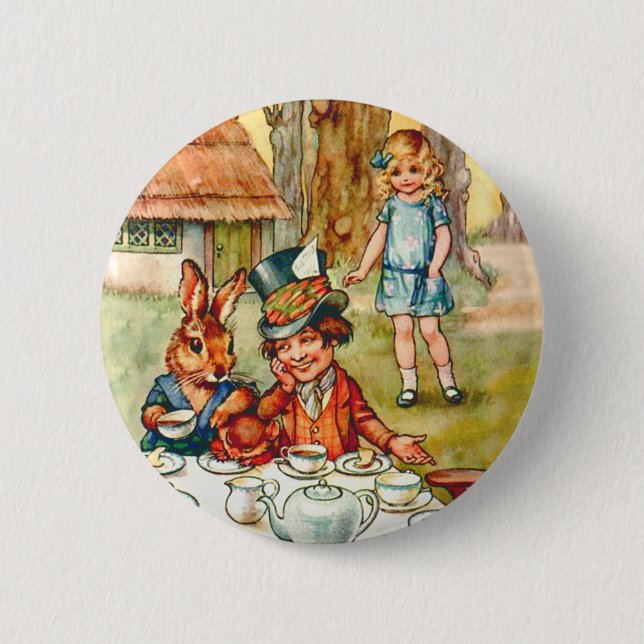 ALICE AND THE MAD HATTER'S TEA PARTY 6 CM ROUND BADGE (Front)