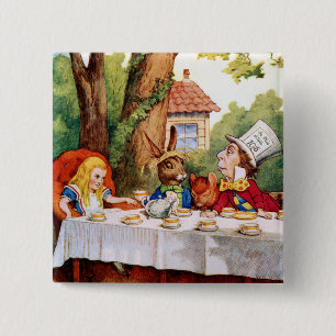Alice and the Mad Hatter's Tea Party in Wonderland 15 Cm Square Badge