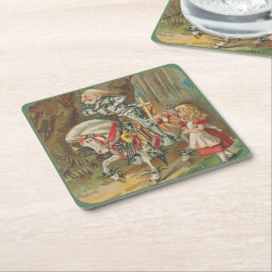 Alice and the White Knight Square Paper Coaster