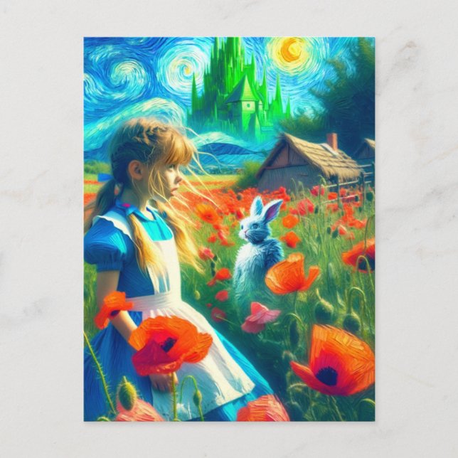 Alice and the White Rabbit Enter Oz Van Gogh Style Postcard (Front)