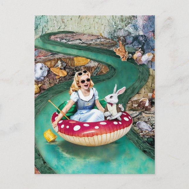 Alice and the White Rabbit retro collage art Postcard (Front)