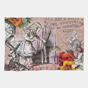 alice art adventures illustration wonderland tea towel